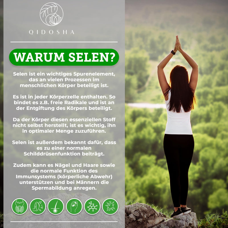 [Australia] - QIDOSHA® Selenium complex, 365 tablets with 200µg selenium each, complex made from plant-based selenium, sodium selenite and selenomethionine, vegan, German production, each batch laboratory tested, high-dose selenium 