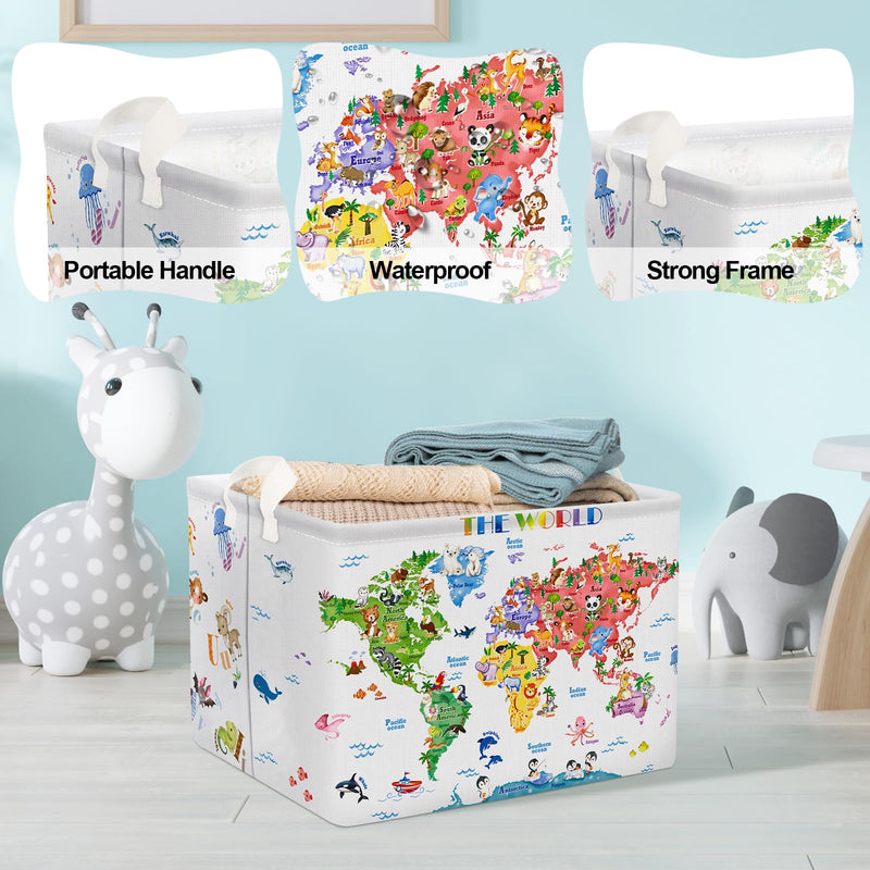 [Australia] - Clastyle Cute Alphabet Animals Shelf Basket Kid World Map Toys Box Bin Organizer Rectangle Clothes Books Storage Cube Gift Basket Empty 40*30*30 cm 