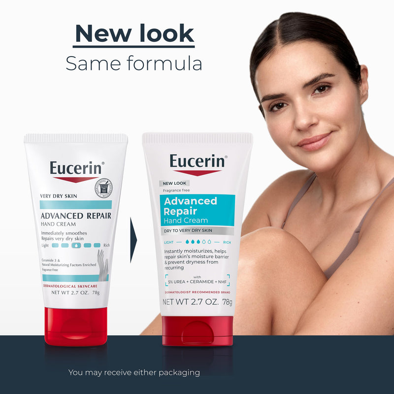 Eucerin Advanced Repair Hand Cream, Urea Enriched, Multipack, 3 x 2.7 OZ | Hand Cream for Dry Hands and Very Dry Skin, with Urea, Ceramide and NMF, Travel Size Hand Cream, Fragrance Free 2.7 Ounce (Pack of 3)