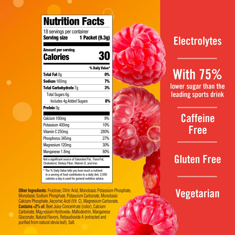 Emergen-C Hydration+ Vitamin C Sports Drink Mix, Raspberry, 18 Packets | Electrolytes for Hydration, 75% Less Sugar, Non-GMO, Vitamin C, Zinc and Manganese, Sports Formula 0.33 Ounce (Pack of 18)