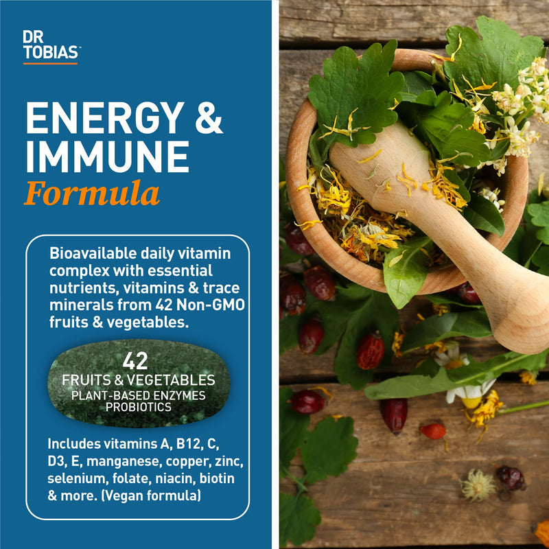 Dr. Tobias Adult Multivitamin for Women & Men 90 Count | Daily Energy & Immune Support | Vitamin Supplement with 42 Fruits & Vegetables + Probiotic + Enzymes | Vegan | 30 Servings 90 Count (Pack of 1)
