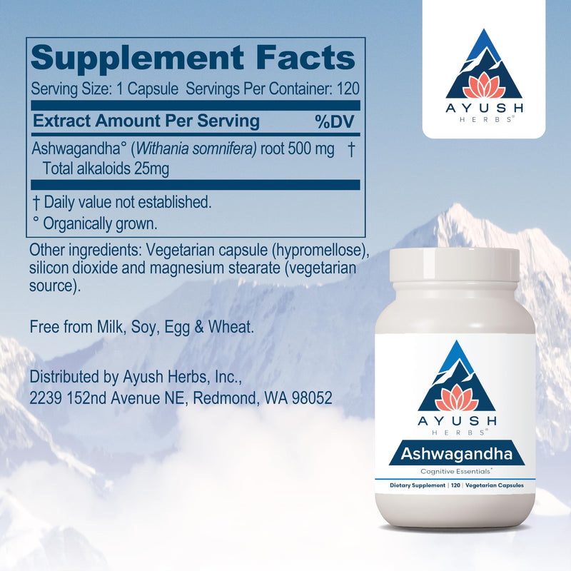 [Australia] - Ayush Herbs Ashwagandha, Ayurvedic Cognitive Support Supplement, Ashwagandha Herbal Supplement, 120 Vegetarian Capsules 