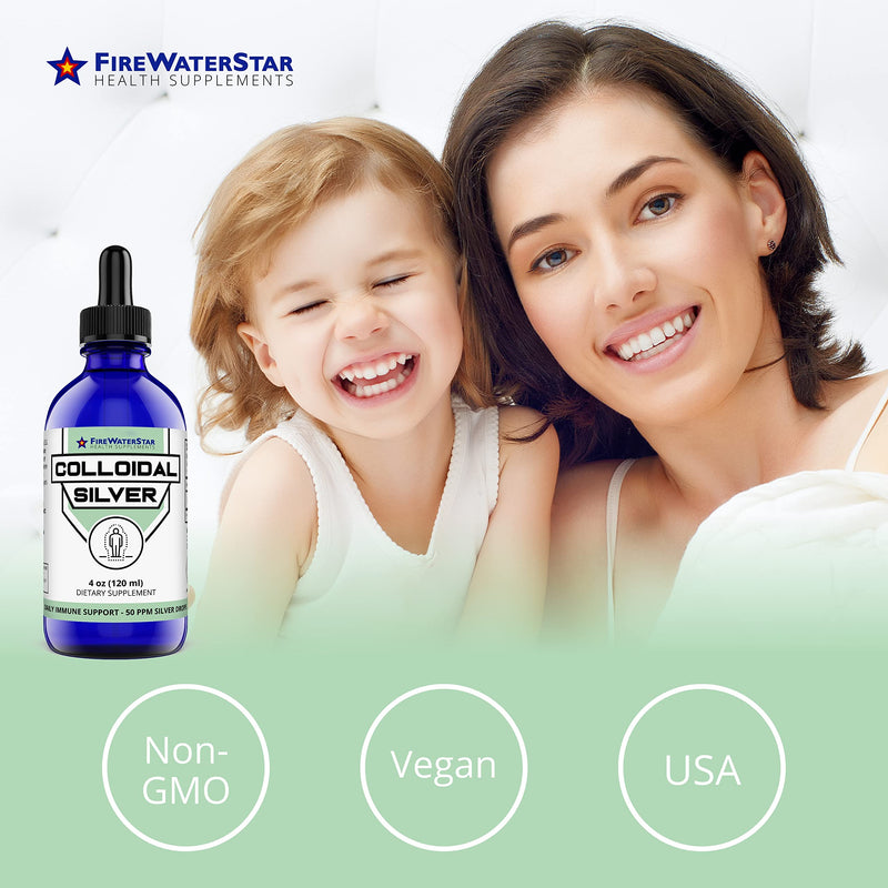 [Australia] - FWS Colloidal Silver for Immune Support - 99.99% Pure Silver Colloidal - 4 oz - 60 Servings - 2 Month Supply - Glass Bottle - 50 ppm Coloidal Silver Drops - Clear Liquid Silver - Plata Coloidal Dropper 