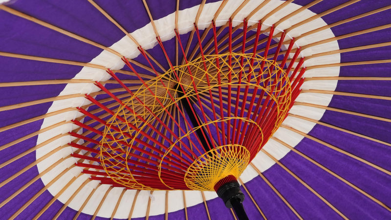 Asian Home Rainproof Handmade Japanese Oiled Paper Umbrella Parasol Half Openable 29.5inch purple&white