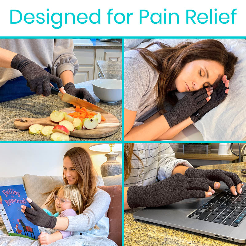 [Australia] - Vive Rheumatoid Arthritis Gloves - Men and Women Fingerless Compression Wrap for Hand Pain and Osteoarthritis - Black Hand Wrap for Arthritic Joint Symptom Relief - Open Finger Fit Medium 