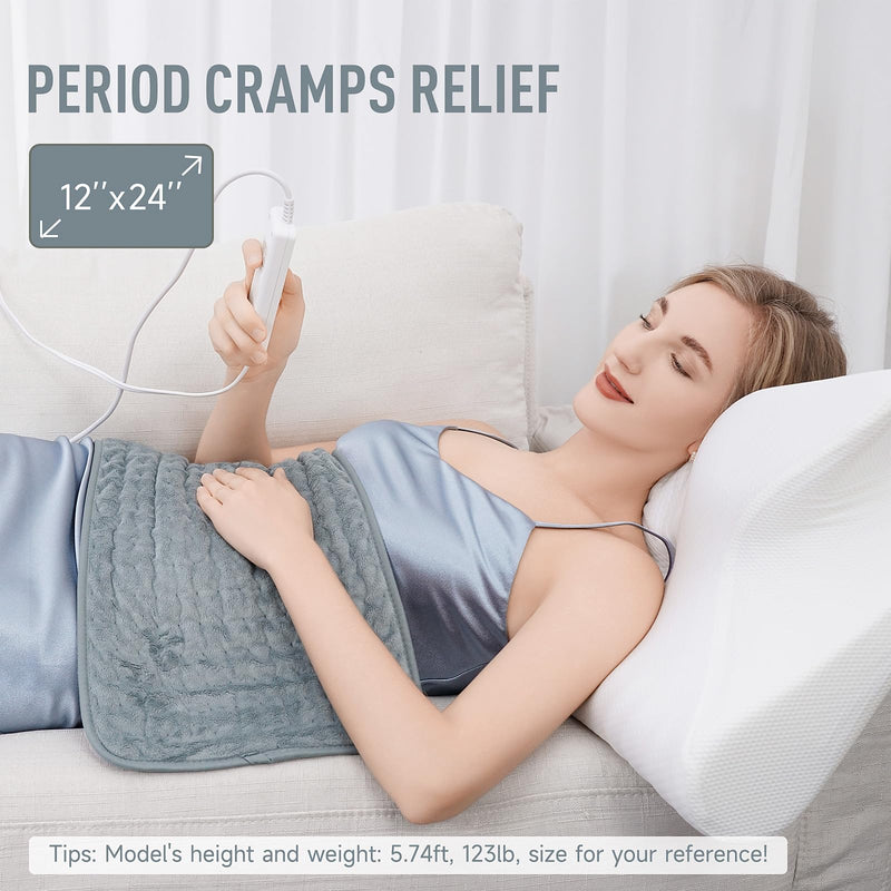 [Australia] - Heating Pad for Back Pain Relief & Cramps, KOT Heating Pads with Auto Shut Off Large, 6 Heat Settings Electric Heated Pad, Gifts for Women, Gifts for Men, 12" x 24" Gray-12x24 Inch 