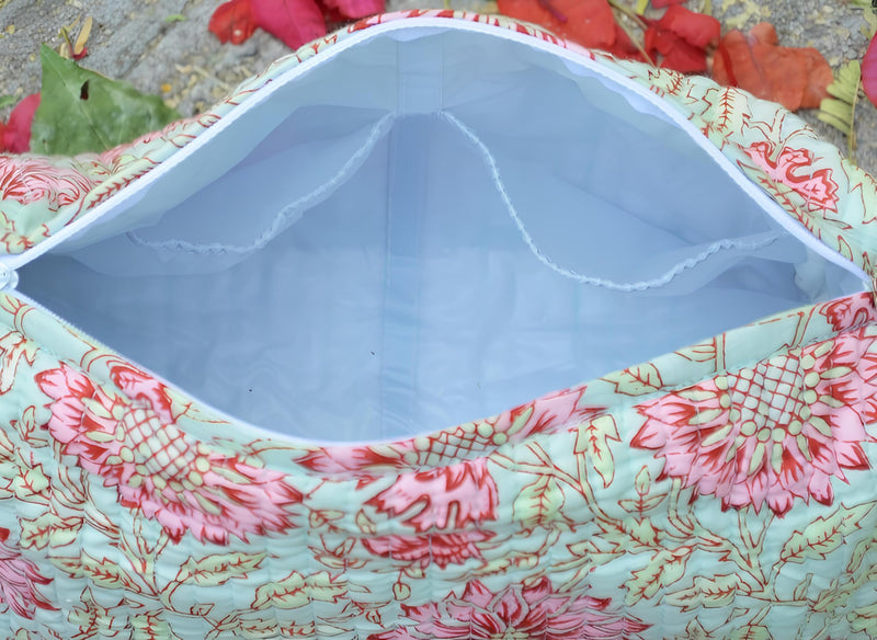 INDACORIFY Indian Cotton Floral Block Print Toiletry Travel & Make up Pouch Set of 3 Pieces Quilted Bags Shaving Kit