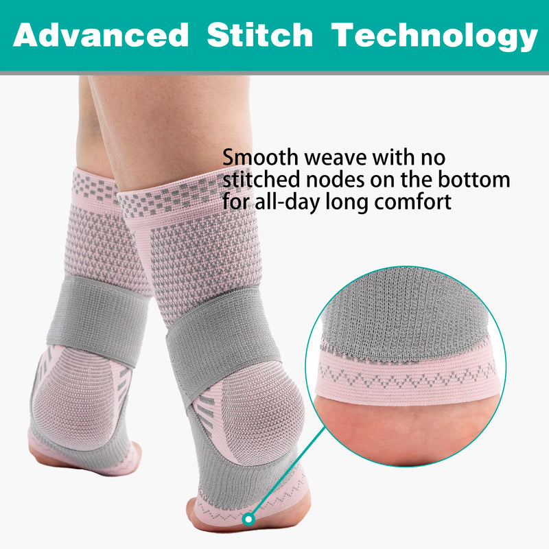 INDEEMAX Ankle Brace for Women & Men, Ankle Compression Sleeve Support Copper Infused Ankle Brace for Sprained Ankle, Plantar Fasciitis Sports, Achilles Tendonitis Pain Relief, Pink Silver, S Copper Pink Silver Small