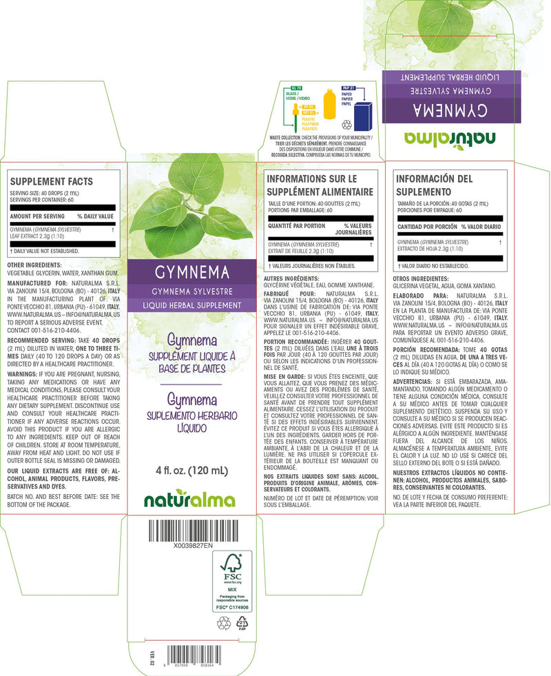 [Australia] - Naturalma Gymnema (Gymnema sylvestre or Marsdenia sylvestris) leaf Alcohol-free Tincture - 4 fl oz Liquid extract in drops - Herbal supplement - Vegan 4 Fl Oz (Pack of 1) 