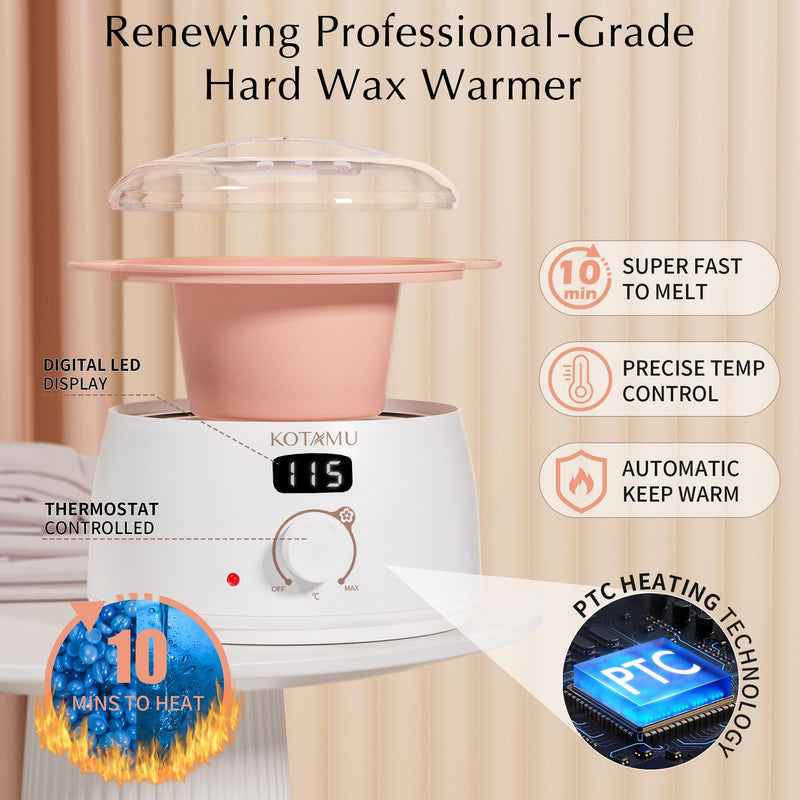 [Australia] - KOTAMU Waxing Set Professional, Digital Wax Warmer for Hot Wax Hair Removal, 600g Wax, 44 Accessories, Silicone Bowl and Rod, Use in the Home Salon for Women and Men Plus Wax Kit 100g (Pack of 6) 