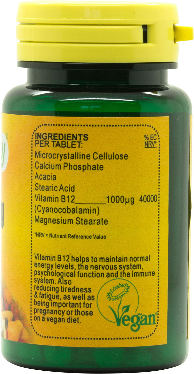 B12 1000µg : High Strength Vitamin B12 Supplement : 90 Tablets, in a Planet-Friendly 99% Recycled Pot 90 count (Pack of 1)