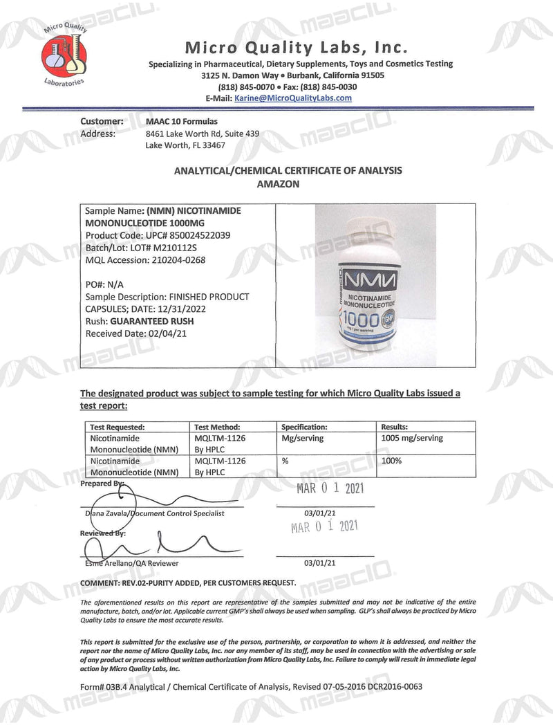 MAAC10 NMN 1000mg 99% Pure Pharmaceutical Grade Supplement, 30 Servings | For Cellular Energy, Genuine NMN Nicotinamide Mononucleotide NAD+ Supplement, Pairs Well with Trans-Resveratrol 1 Pack (1000)