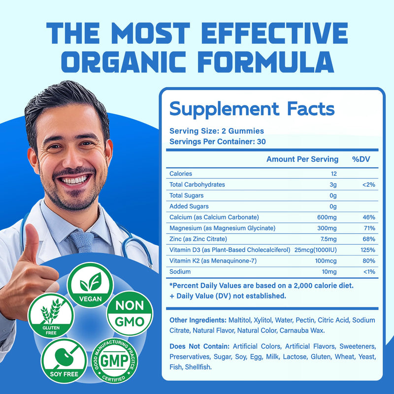 Magnesium Glycinate Gummies - Sugar Free Magnesium Potassium Supplement with Vitamin D, B6, CoQ10 for Calm Mood & Sleep Support - 120 Blueberry Chews 60 Count (Pack of 2)