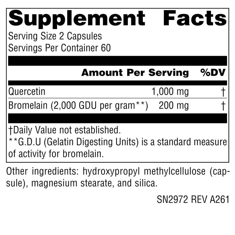 Source Naturals Quercetin with Bromelain, 500 mg - 120 Vegan Capsules | 1000 mg per Serving | Respiratory and Immune Support*