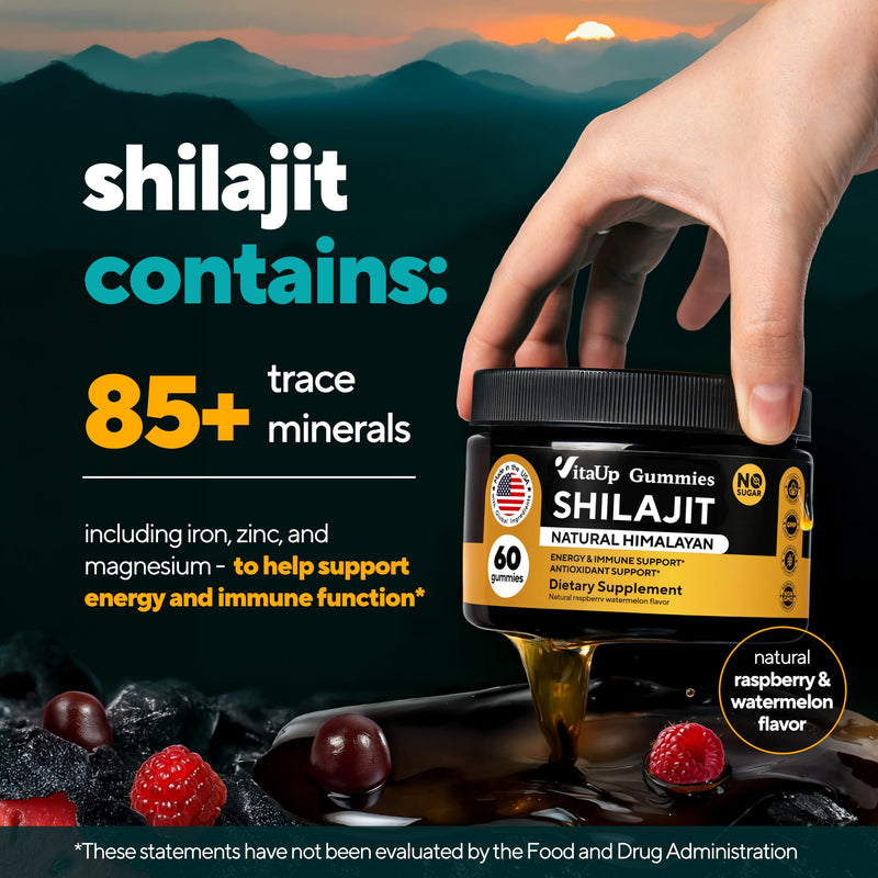 [Australia] - Himalayan Shilajit Gummies for Men & Women - Pure Shilajit for Men Gummies - Sugar Free Gummy Supplements with Fulvic Acid - Healthy Aging, Immune & Energy Support - 60 Count 60 Count (Pack of 1) 