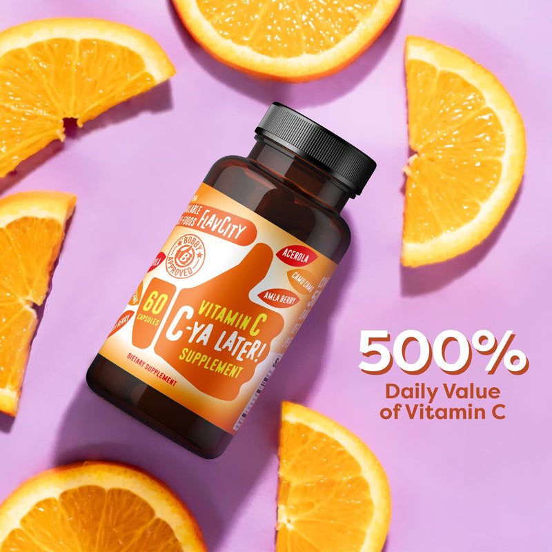 [Australia] - FlavCity Vitamin C Supplement, C-Ya Later! Superfood-Derived Immunity Support - Bioavailable Vitamin C Immune Support from Acerola Cherry, Rose HIPS & Camu Camu - 500% Daily Value (60 Capsules) C-Ya Later! Vitamin C 