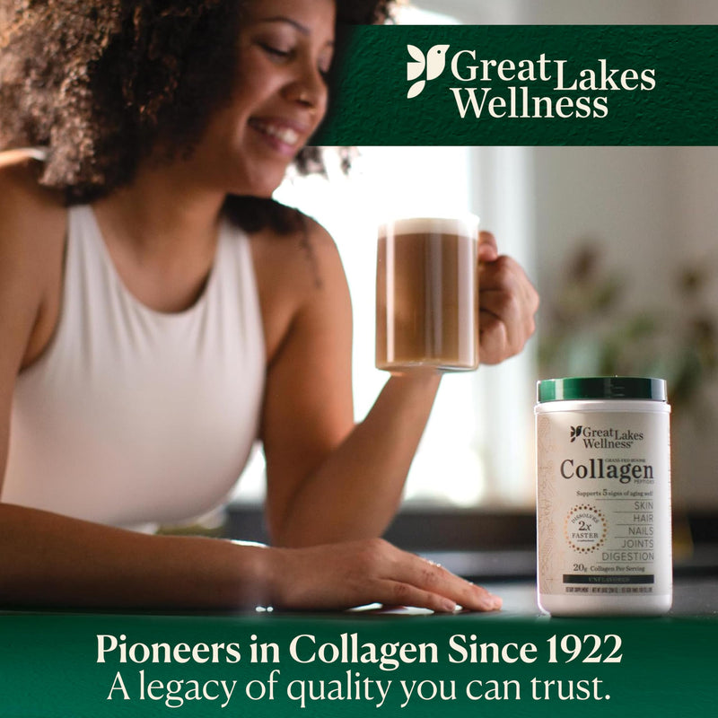 Great Lakes Wellness Collagen Peptides Powder – Supports Skin, Hair, Nails, Joints & Digestion – Hydrolyzed, Non-GMO, Keto & Kosher – Pure Collagen Protein (16 oz, 22 Servings) Packaging may vary Unflavored 22 Servings (16 Ounce, Pack of 1)
