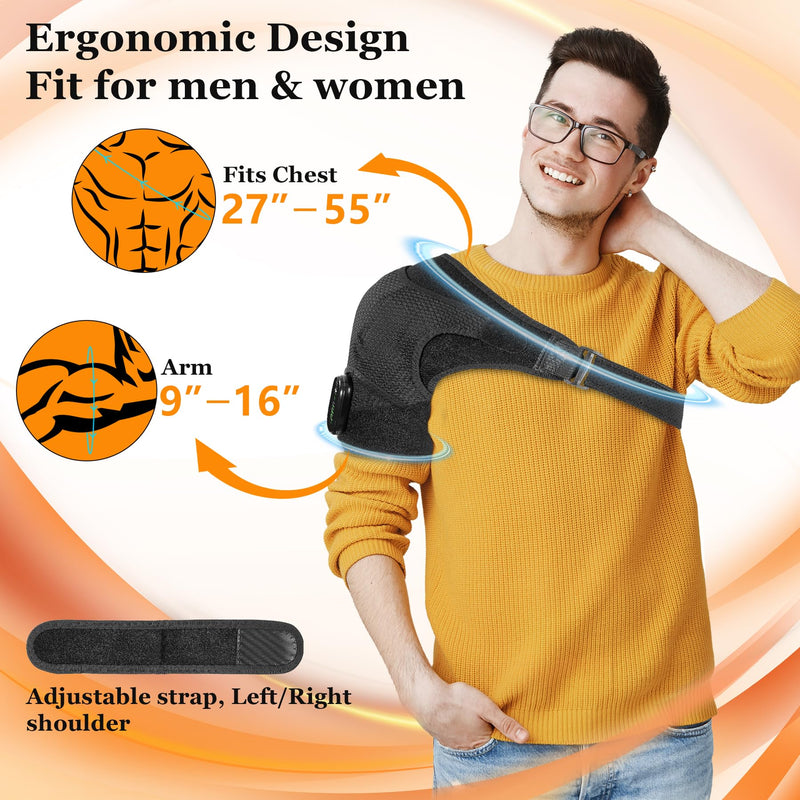 Cordless Shoulder Heating Pad & Massager, Electric Heated Shoulder Brace Wrap, Heating Pads for Rotator Cuff and Frozen Pain Relief,5000mAh Chargeable Powered, Men & Women(Black)