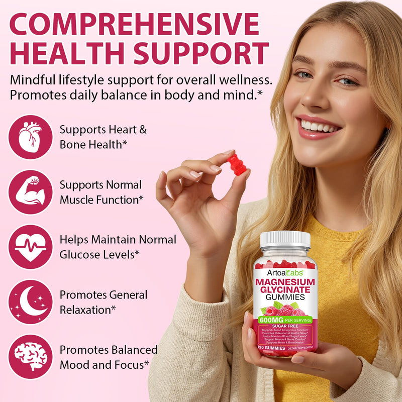 Magnesium Glycinate Gummies - 120 Count High Absorption Magnesium Complex for Sleep, Calm & Relaxation Support | Gluten-Free Supplements for Men, Women & Family