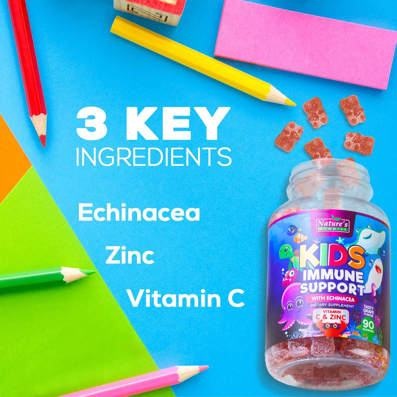 [Australia] - Kids Immune Support Gummies with Vitamin C, Zinc & Echinacea, Gluten Free & Non-GMO Chewable Immune Support for Kids Gummy, Daily Childrens Immune Support Vitamins, Vegan, Berry Flavor - 90 Gummies 