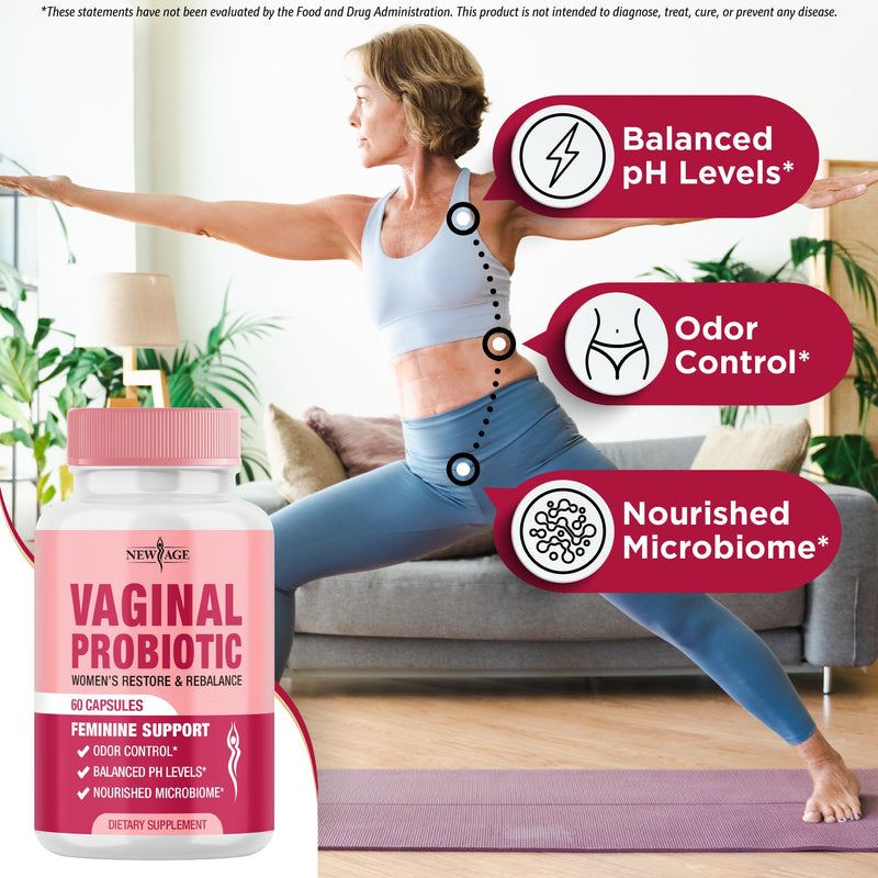 NEW AGE Vaginal Probiotics for Women with Prebiotics, Cranberry Extract, and a Lactobacillus Probiotic Blend, Supports Healthy pH Balance, Odor Control, Vaginal Flora - 180 Capsules 180 Capsules (Pack of 3)