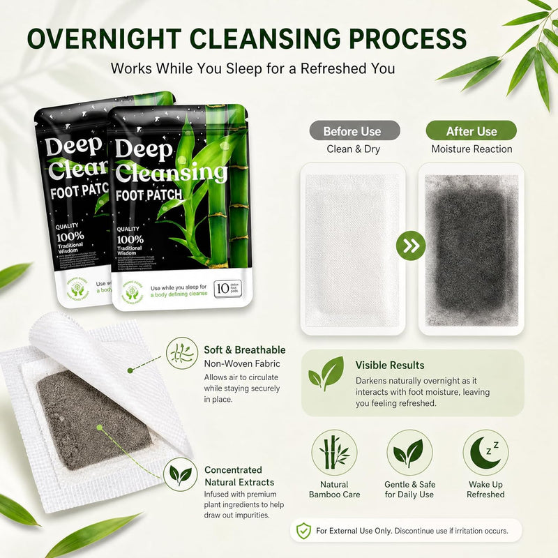 20 Pcs Deep Cleansing Foot Patches, Natural Bamboo Vinegar Plant Extract Foot Pads for Relaxing Foot Care, Self Care Stickers for Home Use - Foot Care Essentials