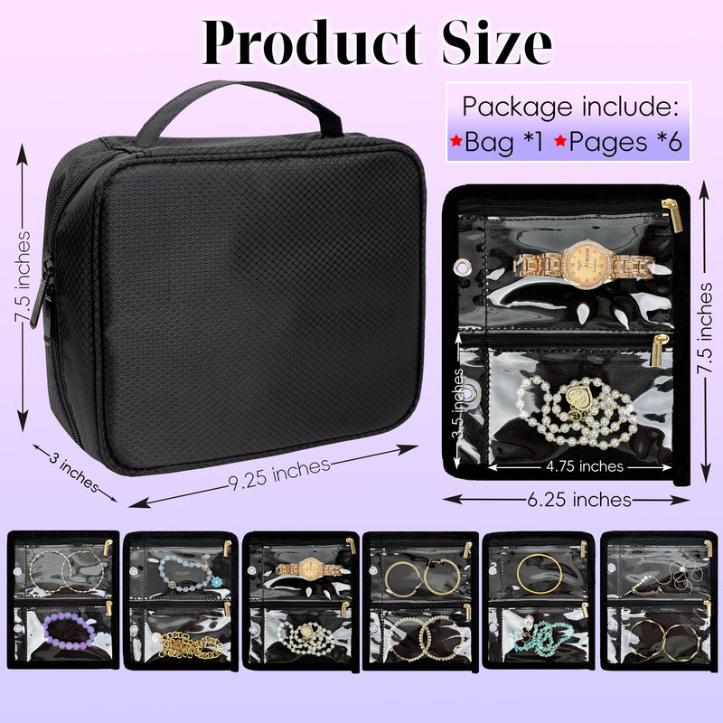 Travel Jewelry Organizer Case with Zipper Velvet Pouch and Jewelry Storage Book Binder For Earrings, Rings, Necklace, Bracelet