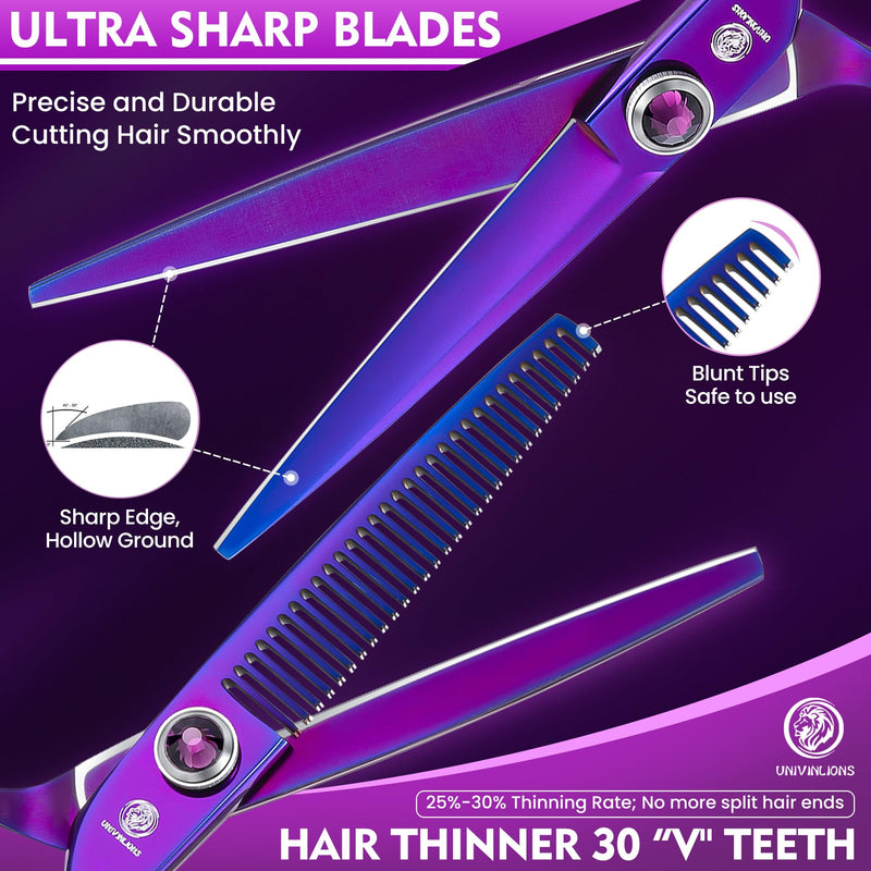[Australia] - univinlions Hairdressing Scissors Set 6 Inch Hair Cutting Scissors Professional Hair Cutting Tool for Men Women Children in Salon Hairdresser Home (Purple) Purple 