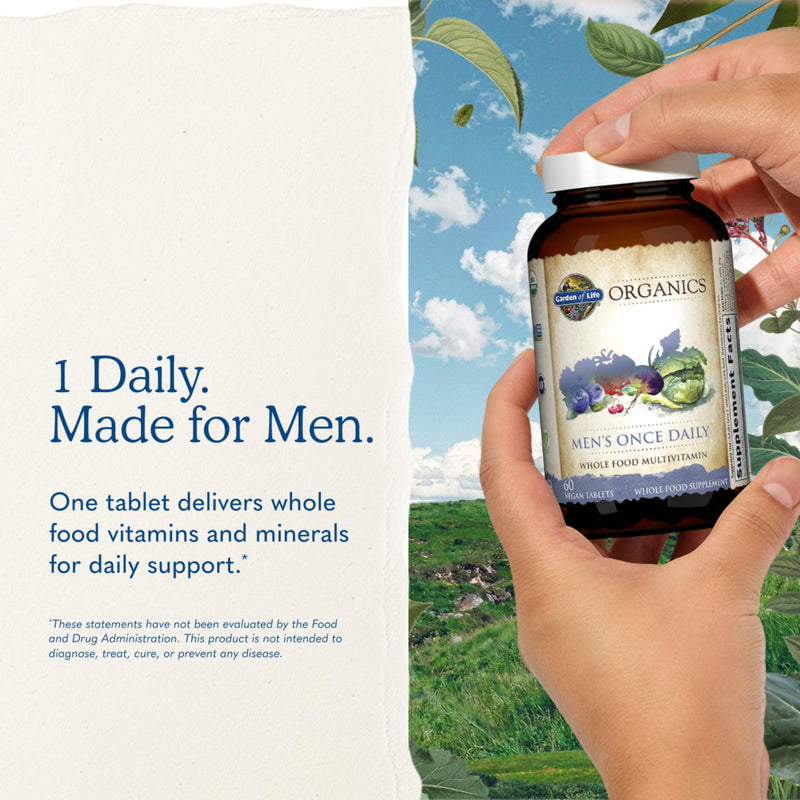 Garden of Life Once Daily Whole Food Multivitamin for Men, Organic Mens Vitamins & Minerals, Vitamin C, Zinc, Vegan, for Health & Well-Being, 60 Tablets | Organic Mens Vitamins & Minerals, Vitamin C, Zinc, Vegan, For Health & Well-Being, Whole Food