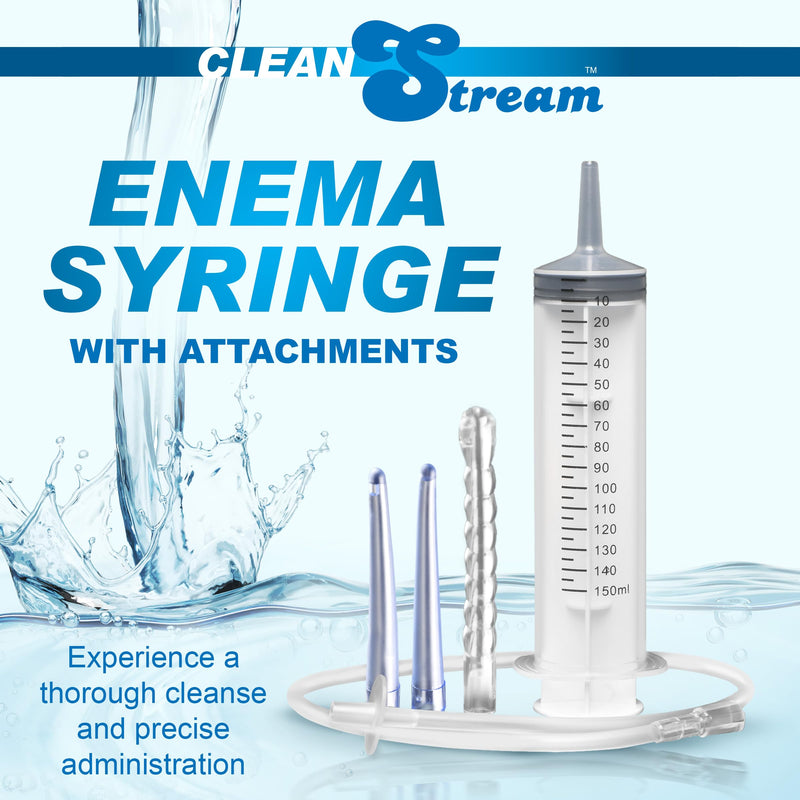 [Australia] - CLEANSTREAM 150mL Syringe w/Attachments for Beginners, Men, Women, & Couples. Fluid Syringe and Three Tapered Tips. Silicone Tube. 5 Pieces, Clear. 