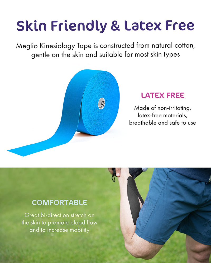 Meglio Kinesiology Tape - Uncut 31.5m Roll Sports Tape Strapping for Injuries, Support Muscle Tape, K Tape, Physio Tape, Trans Tape, Athletic Tape, Breathable & Waterproof - (Blue) Blue