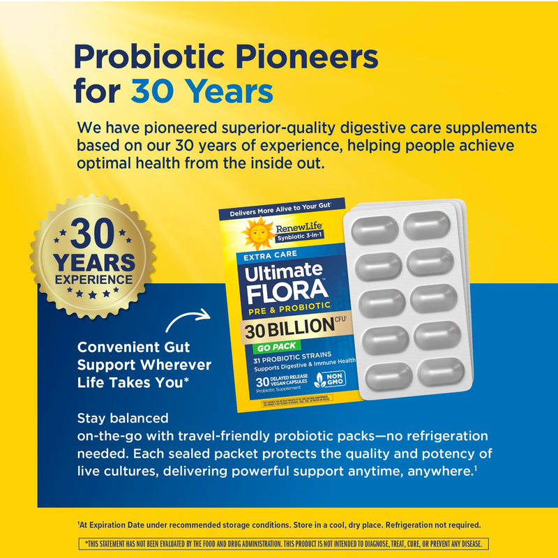 Renew Life, Extra Care, Ultimate Flora Probiotic, 30 Billion Live Cultures, 30 Vegetable Capsules