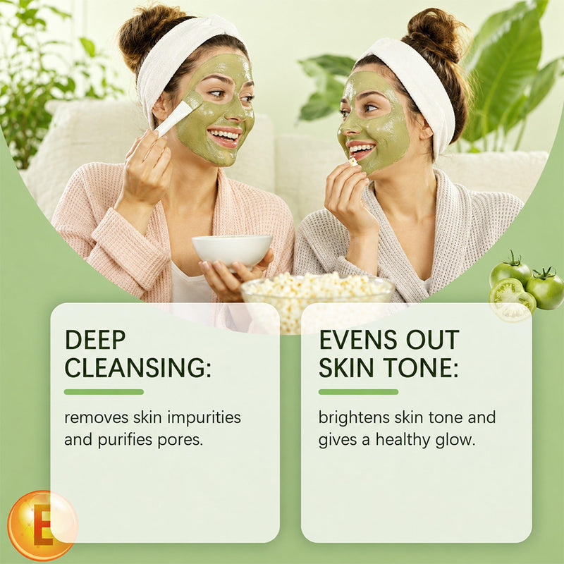 Green Tomato Clay Mask Cleanser, 100g Clay Face Mask for Oily Skin | Bentonite Clay Face Mask With Glycerin and Vitamin E Helps Remove Daily Buildup and Excess Oil; Smooth, Easy-Rinse Texture