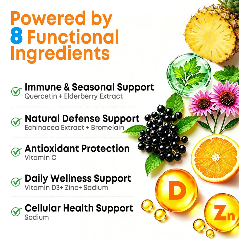 Quercetin with Bromelain Gummies, Quercetin with Vitamin C Zinc & Elderberry for Immune System & Allergy, Chewable & Vegan Gummies, 60 Cts 60 Count (Pack of 1)
