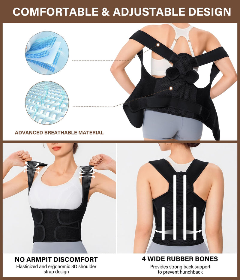 URSEXYLY Back Brace Posture Corrector for Women and Men, Breathable Shoulder Brace, Upper and Lower Back Pain Relief, Adjustable Full Back Support(Small,Black) Small Black