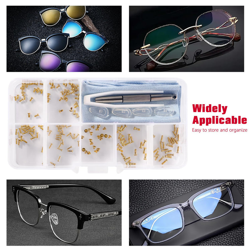 [Australia] - YIXISI 140 pieces glasses sunglasses repair set, glasses repair screw set, glasses repair tool set, with screwdriver, silicone nose pads, tweezers, glasses cleaning cloth, gold screws - gold - 140 pieces 
