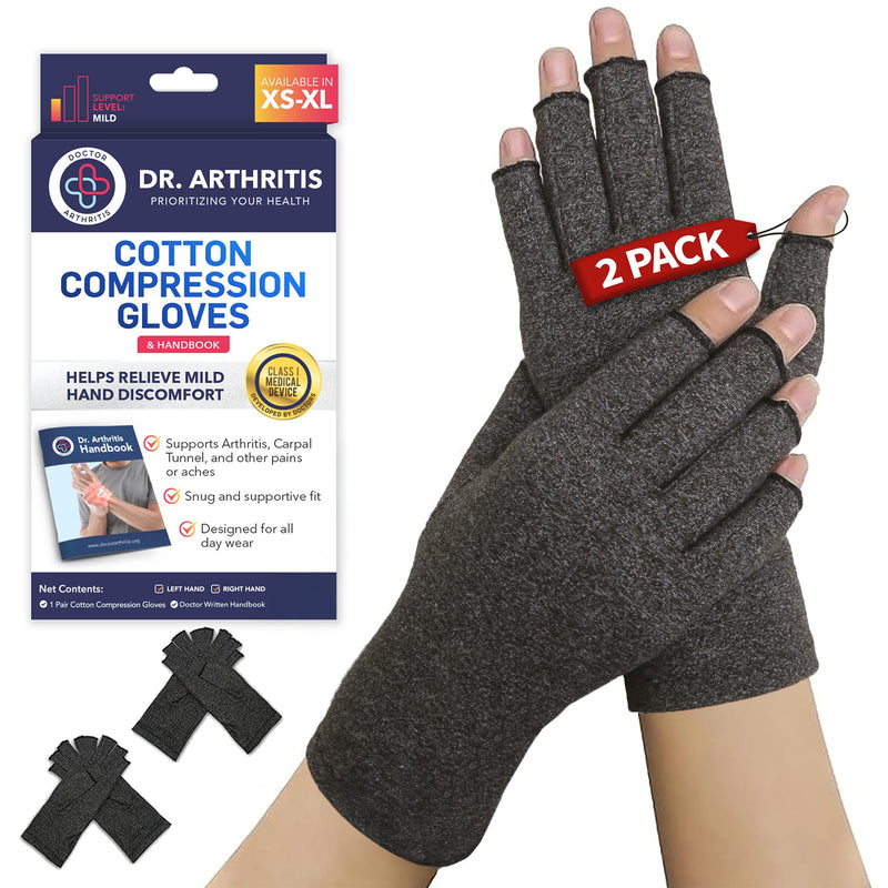 Doctor Developed Arthritis Gloves For Women & Men - Compression Fingerless Gloves - Compression Gloves For Pain Relief, Arthritic Joint Relief & Carpal Tunnel With Dr Handbook, 2 Pairs (M) Medium Gray - 2 Pack