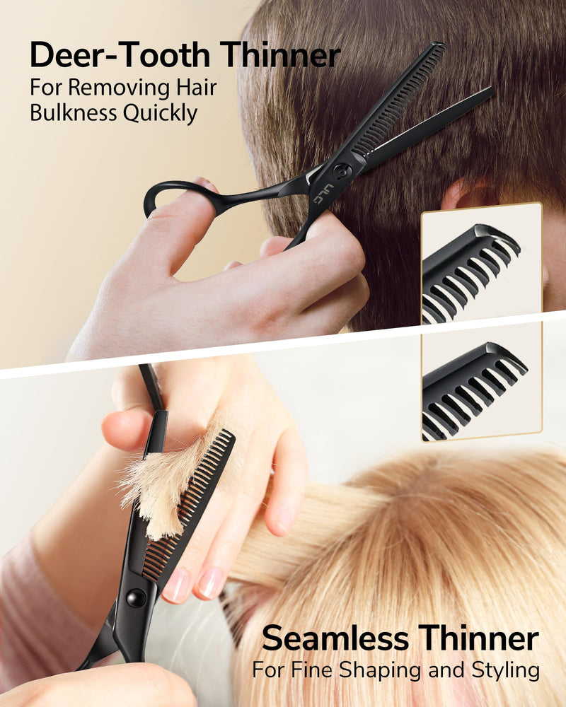 [Australia] - ULG Hair Cutting Scissors Set Professional Thinning Scissors for Hair Cutting All-in-One 9 Pcs Hairdressing Shear Set with 3 Professional Barber Shears for Salon/Home 9 Pcs Black 