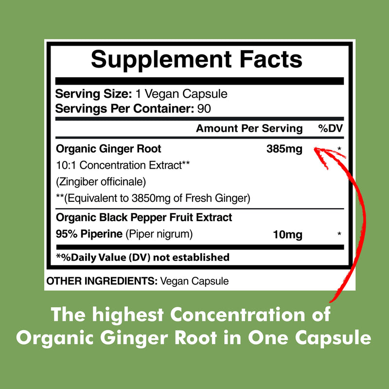 [Australia] - American Standard Supplements Organic Ginger 3850mg Per Serving with Organic Black Pepper Extract, Vegan, Gluten Free, Non-GMO, 90 Capsules, 90 Servings 