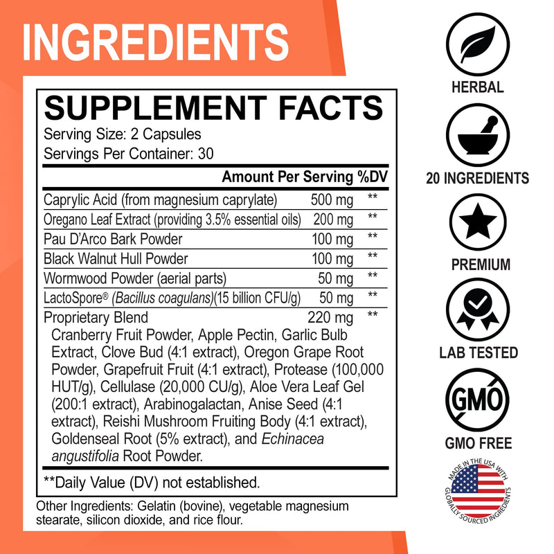 [Australia] - Candida Cleanse Detox for Women & Men - Candi Detox Support Supplement Pills Kit, Anti Overgrowth Gut Balance Probiotic Flora Complex Supplements - Natural Oral Herbal Oregano & Caprylic Acid Capsules 