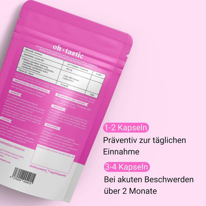 [Australia] - V-Biotics Vaginal Probiotics - lactic acid bacteria & vitamin B3 for the vagina *, build up vaginal flora, lactic acid treatment against bacterial vaginosis & vaginal fungus - 1 billion CFU/g (60 capsules) - ohtastic 