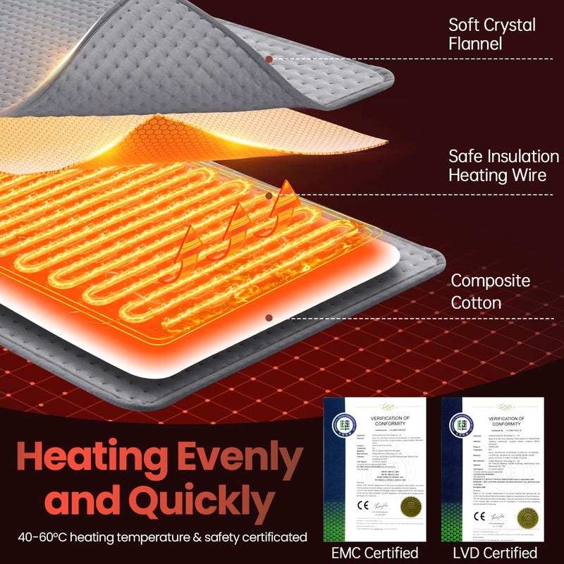 [Australia] - Electric heating pad, Orthland 100x50cm Extra large heating pad with automatic switch-off 4 timers Fast heating Electric heat pad Machine washable for back, neck, shoulders and stomach 43x84cm 