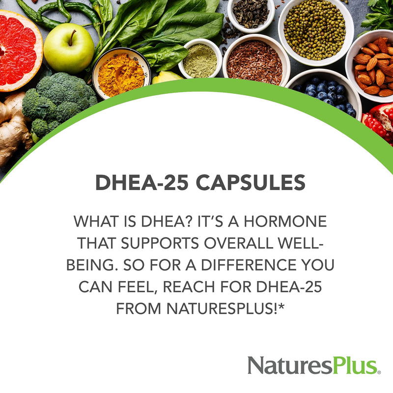 NaturesPlus DHEA-25 with Bioperine - 60 Capsules - Gluten Free - 60 Servings