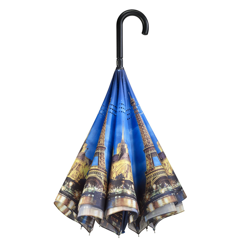 Galleria Reverse Close Stick Umbrella Paris-City of Lights-Art on both sides