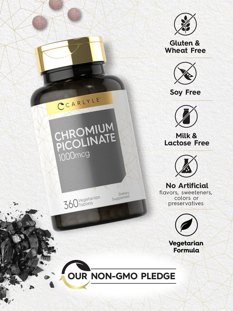 [Australia] - Ultra Chromium Picolinate 1000mcg | 360 Tablets | Vegetarian, Non-GMO, Gluten Free | By Carlyle 