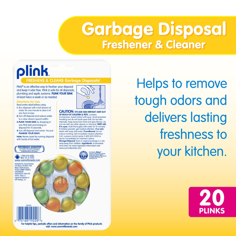 [Australia] - Plink Garbage Disposer Freshener and Cleaner, Sink Disposal Odor Eliminator, Quick and Easy-to-Use Capsules, Septic-Friendly, Citrus Scents, 20 Count Package 