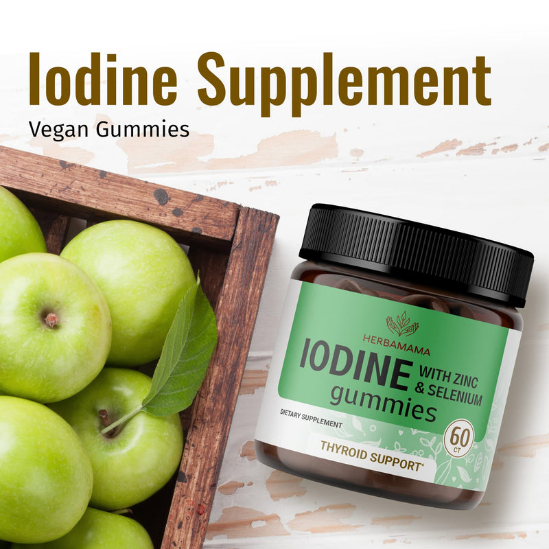 [Australia] - Iodine Gummies - Iodine and Selenium Supplement - Thyroid Support Supplement for Mind Health, Energy & Immunity - Iodine Supplement with Zinc & Selenium - 60 Apple Flavored Chews 
