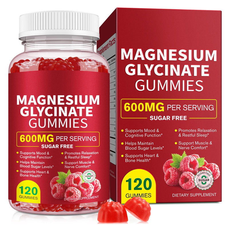Magnesium Glycinate Gummies,120 Count Magnesium Supplement for Women,Men-Support Sleep,Muscle and Relaxation,Sugar Free,Vegan Raspberry