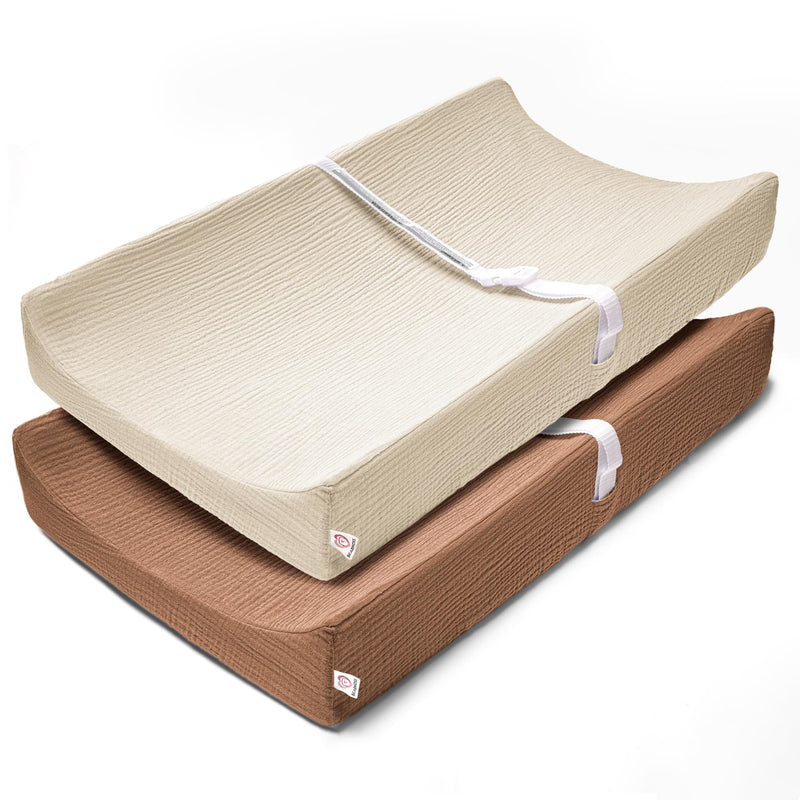 Changing Pad Covers 2Pack 100% Cotton Muslin Diaper Change Table Pad Covers 32”x16“ Soft Breathable Changing Pad Sheets for Unisex Baby Girls and Boys (Cappuccino) Cappuccino