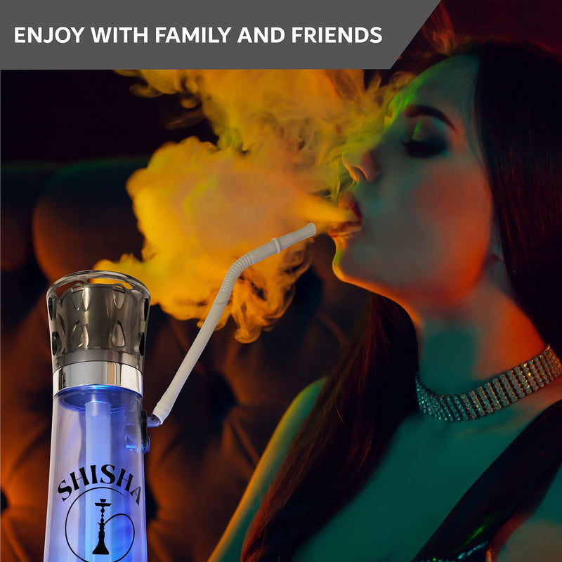 [Australia] - Portable Hookah Mini Cup Set - Transparent (Grey) Shisha for Car & Hookups with LED Lights, Silicone Hose Pipe, Anti-Scald, Charcoal Holder, Tongs, Reusable Straw, Case Cover Protection Grey 
